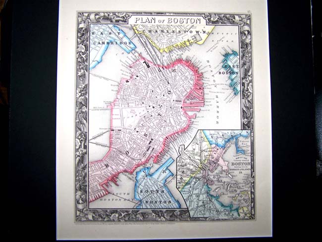 Johnson's Map of Boston printed in 1860 and now custom framed and matted.